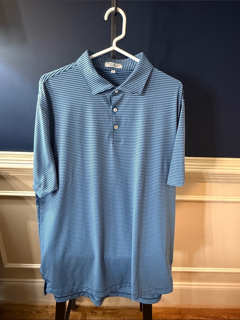 Peter Millar Light Blue and Green Micro-Striped Polo